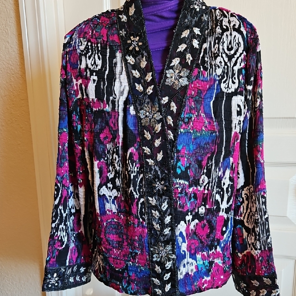 Alberto Makali Women's Vibrant Top with Embroidery and Sequin Detail